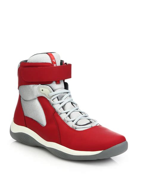 prada high top sneakers with strap|Prada high top designer sneakers.